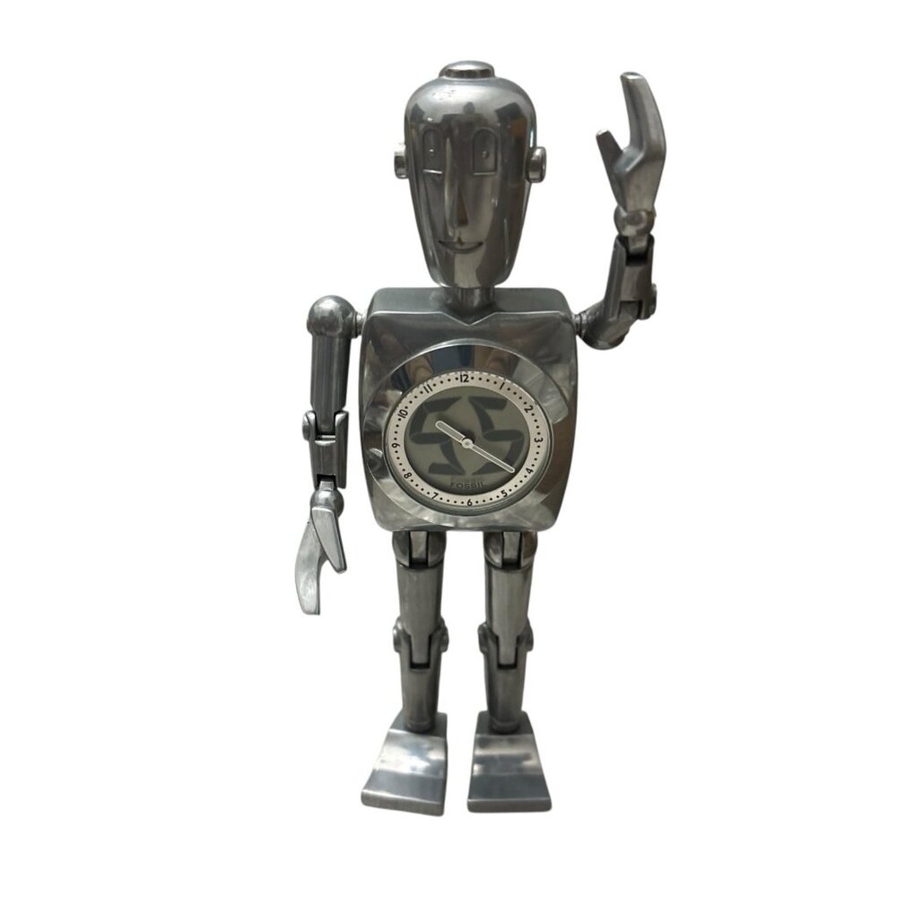 Fossil Stan BIG TIC Robot Man Silver Clock 6” Tall